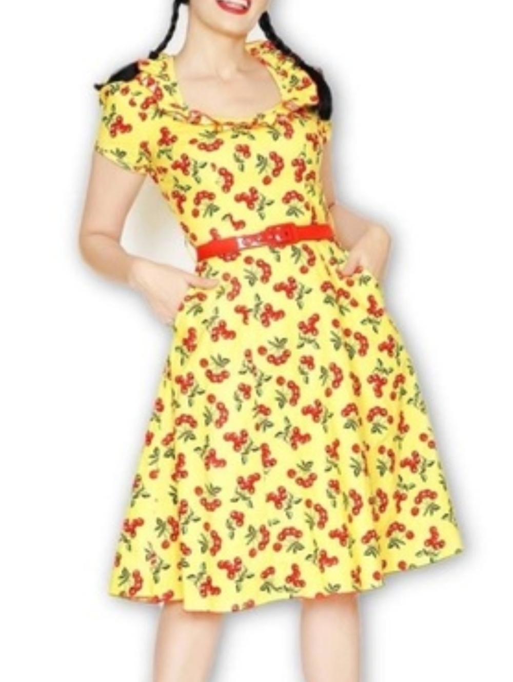Bernie Dexter ebury Yellow Cherry Print  Dress with Ruffle Collar